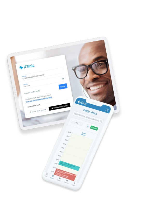Tela de tablet exibindo a agenda do software iClinic